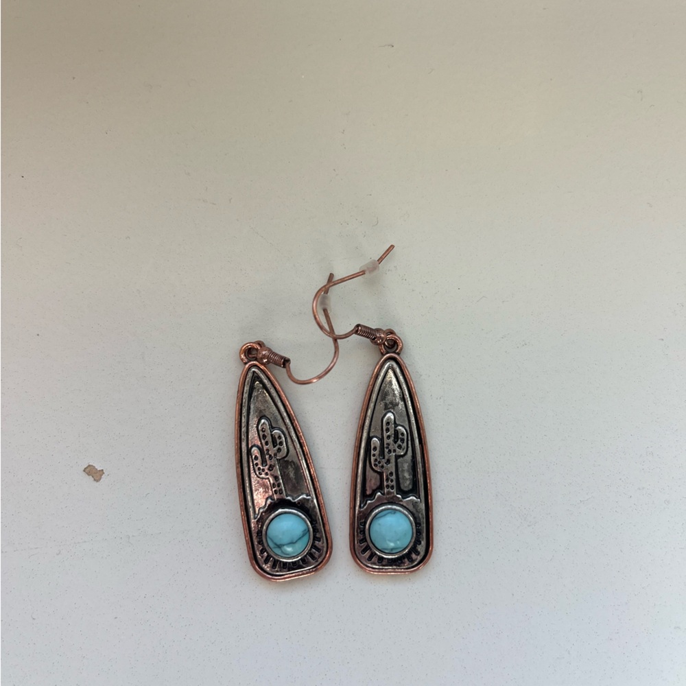 Turquoise and Copper Dangle Earrings